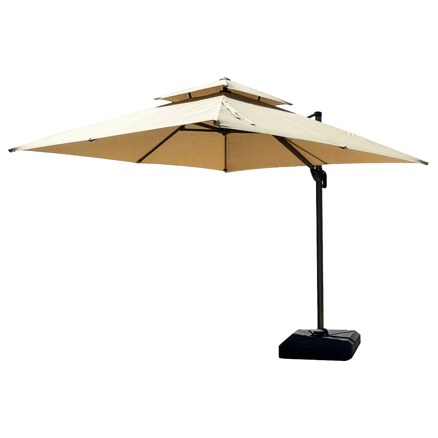 Guraraciaba Ombrelone Lateral Cantilever 3x3m Quadrado, UPF50+, Duplo Teto, Base com Rodas - Cor Caqui