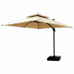 Guraraciaba Ombrelone Lateral Cantilever 3x3m Quadrado, UPF50+, Duplo Teto, Base com Rodas - Cor Caqui