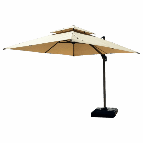 Guraraciaba Ombrelone Lateral Cantilever 3x3m Quadrado, UPF50+, Duplo Teto, Base com Rodas - Cor Caqui
