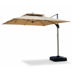 Ombrelone Apikatu Lateral Quadrado, Cantilever 3x3m - Alumínio Aeronáutico, UPF50+, Duplo Braço, Base com Rodas - Cor Caqui