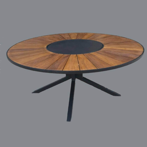 mesa de jantar estrela com tampo de madeira cumaru e prato giratorio