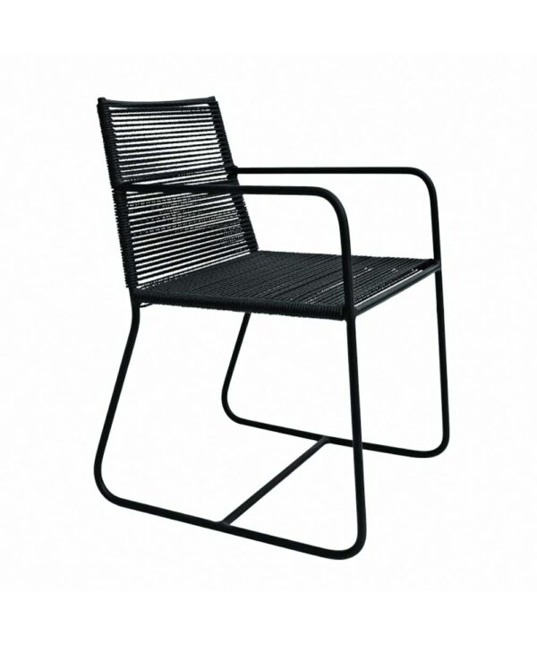 Cadeira Doha com Braço, elaborada com corda sintética cor preta