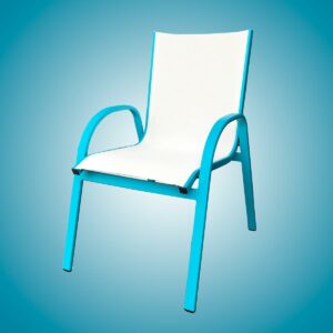 Cadeira Capri, estrutura de alumínio e com braços e acabamento em Tela Sling. Foto Diagonal